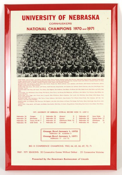 1970-71 Keith Wortman Nebraska Cornhuskers Signed National Champions 12" x 18" Team Photo Display (JSA) Keith Wortman Collection
