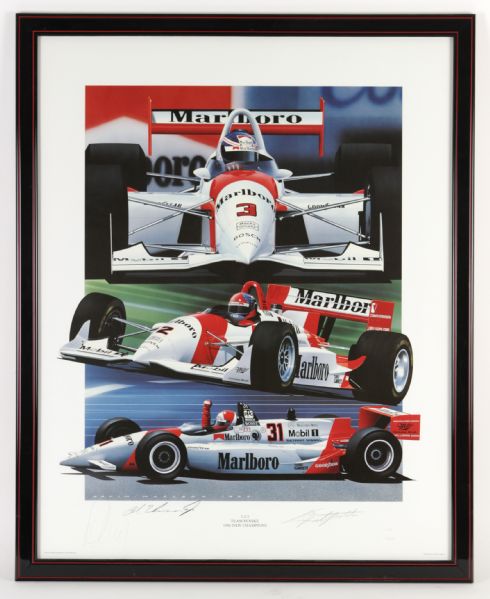 1994 Al Unser Jr. Emerson Fittipaldi Paul Tracy Team Penske Signed 27" x 34" Limited Edition Print 12/550 (Team Penske COA)