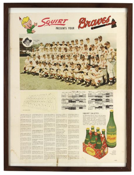 1955 Milwaukee Braves 19" x 25" Framed Team Photo Squirt Advertisement