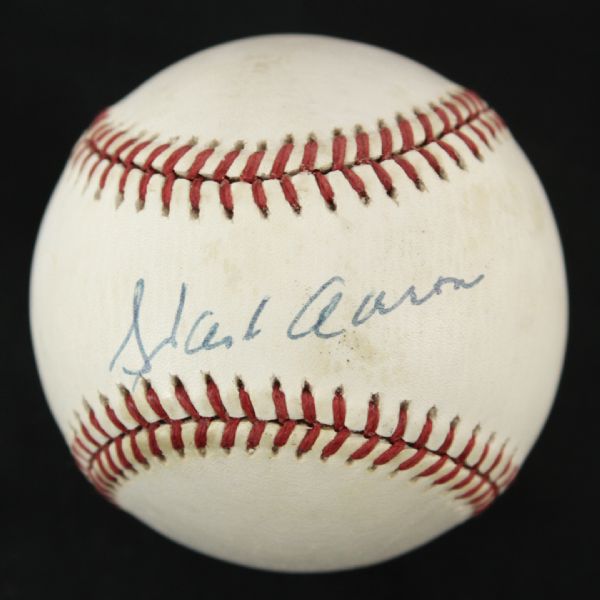 1984-94 Hank Aaron Milwaukee Braves Single Signed OAL Brown Baseball (JSA)
