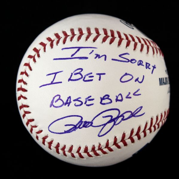 2000s Pete Rose Cincinnati Reds Single Signed OML Selig Baseball w/ "Im Sorry I Bet On Baseball" Inscription (PSA/DNA)