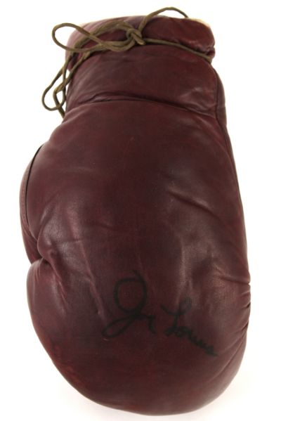 1930s Joe Louis Heavyweight Champion Signed Sparring Glove (MEARS LOA) Collection of Louiss Barber