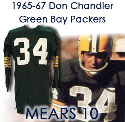 1965-67 Don Chandler Green Bay Packers Game Worn Home Jersey w/ Over 20 Team Repairs (MEARS A10)