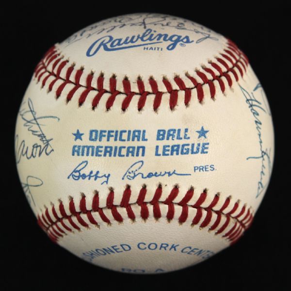 1987-94 500 Home Run Club Multi Signed OAL Brown Baseball w/ 12 Signatures Including Ted Williams, Hank Aaron, Mickey Mantle & More (JSA)
