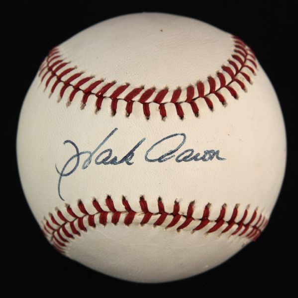 1989-93 Hank Aaron Milwaukee Braves Single Signed ONL Brown Baseball (JSA)