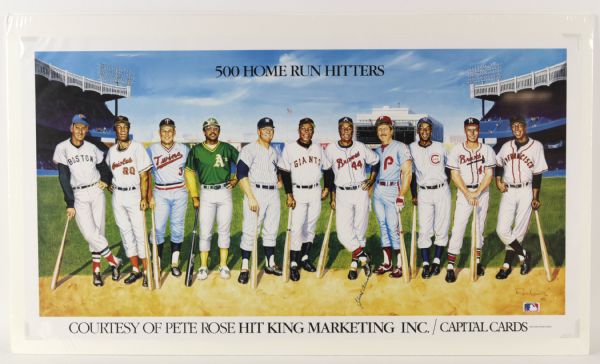 1988 Hank Aaron Milwaukee Braves Signed 21" x 38" Ron Lewis 500 Home Run Club Print (JSA)