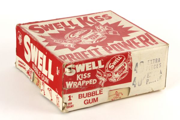 1950s Swell Kiss Profit Power Bubble Gum Fundraising Box w/ Sports Themed Illustrations
