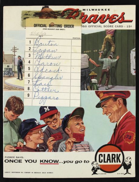 1960 (May 15th) Milwaukee Braves Official Program - Autographed by 13 including Roberto Clemente (JSA)