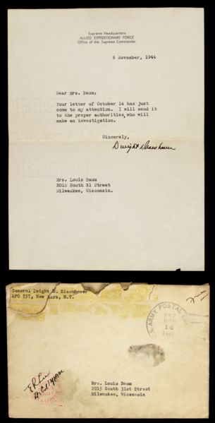 1944 Dwight D. Eisenhower Signed Letter on Allied Expeditionary Force Letterhead w/ Original Envelope (JSA)