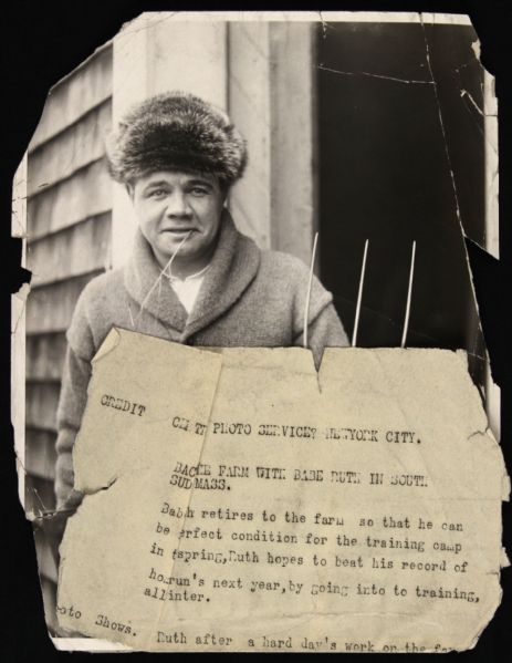 1922 Babe Ruth New York Yankees Wearing a Coonskin Cap During the Offseason Original 6.5" x 8.5" Photo