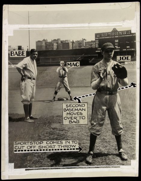 1930 Babe Ruth New York Yankees Teaches Mac The Fundamentals Original Photos - Lot of 7