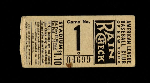 1930s New York Yankees Yankee Stadium Opening Day Ticket Stub