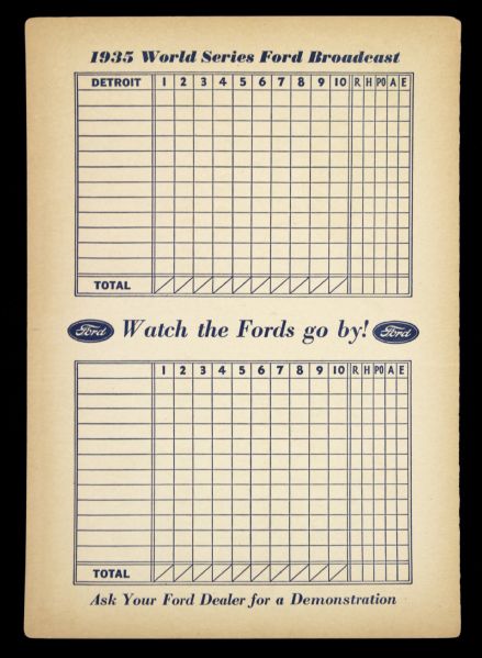 1935 Detroit Tigers World Series Ford Motor Company Souvenir Broadcast Scorecard (Unscored)