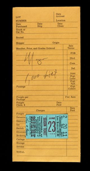 1958 Willie Mays San Francisco Giants Collects 1000th Career Hit at County Stadium Ticket Stub