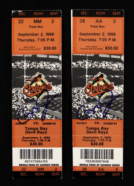 1999 Cal Ripken Baltimore Orioles Signed Ticket Stub From 400th Home Run Game - Lot of 2 (JSA)