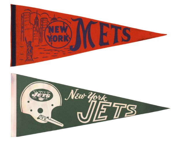 1970s New York Jets New York Mets Full Size 29" Pennant Collection - Lot of 2