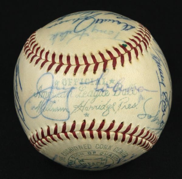 1957 New York Yankees Team Signed OAL Harridge Baseball w/ 26 Signatures Including Whitey Ford, Yogi Berra, Casey Stengel & More (JSA)