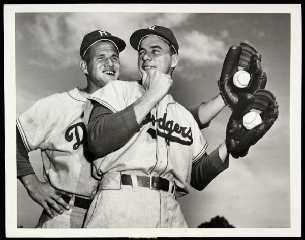 1952 Pee Wee Reese Rocky Bridges Brooklyn Dodgers Original 7" x 9" Photo