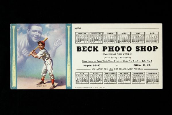 1950 Babe Ruth 4" x 9" Beck Photo Shop Calendar
