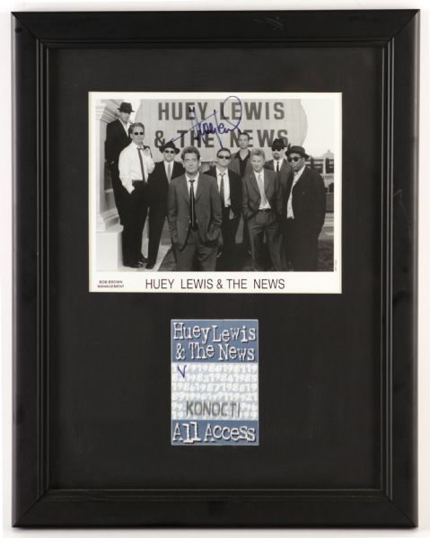 1999 Huey Lewis and the News Signed 15" x 19" Framed Display  (JSA)