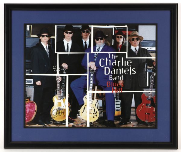 1997 The Charlie Daniels Band  Signed 23" x 28" Framed Blues Hat Print (JSA)