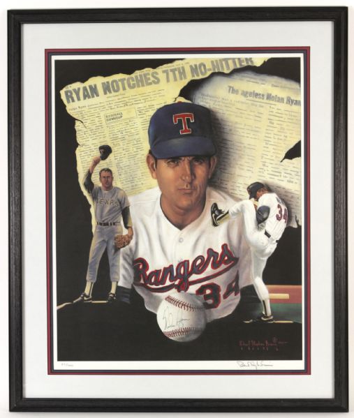 1991 Nolan Ryan Texas Rangers Signed 32" x 39" Framed Lithograph (JSA) 87/1000