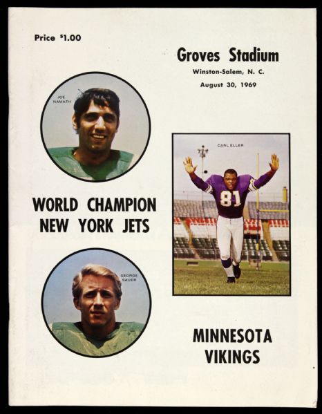 1969 New York Jets Minnesota Vikings Groves Stadium Preseason Game Program