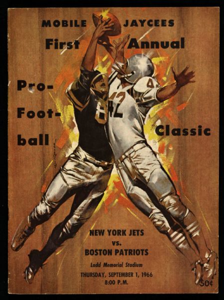 1966 New York Jets Boston Patriots Ladd Memorial Stadium Mobile Jaycees Pro Football Classic Program
