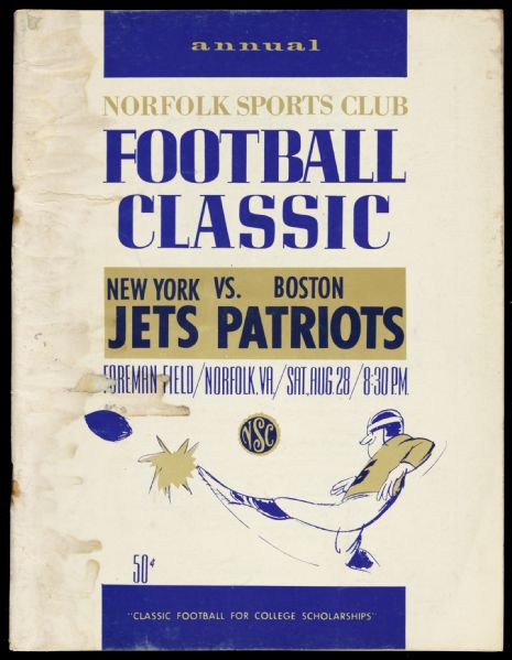 1965 New York Jets Boston Patriots Foreman Field Norfolk Sports Club Football Classic Program