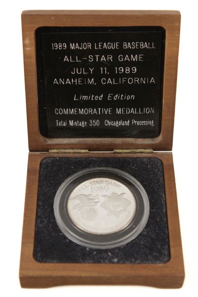 1989 MLB All Star Game Commemorative Silver Medallion w/ Hinged Wooden Display Case