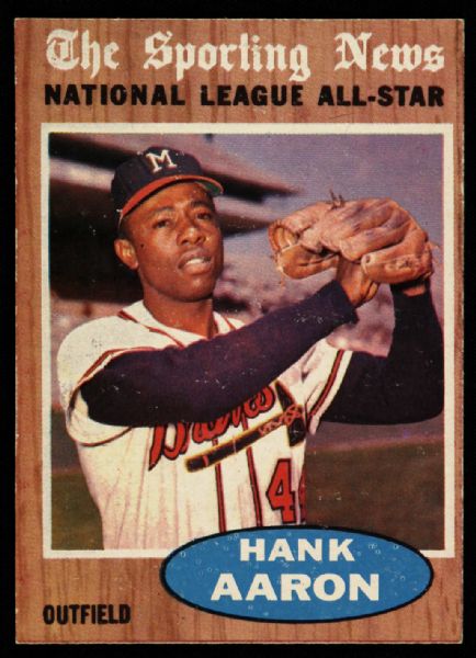 1962 Hank Aaron Milwaukee Braves Topps #394 Sporting News All Star Trading Card