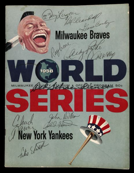 1958 Milwaukee Braves New York Yankees County Stadium Signed World Series Program w/ 12 Signatures Including Schoendienst, Crandall, Logan & More (JSA)