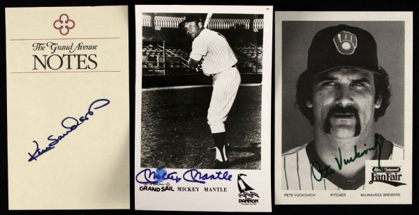 1980s Mickey Mantle Pete Vuckovich Ken Sanders Signed Collection - Lot of 3 (JSA)
