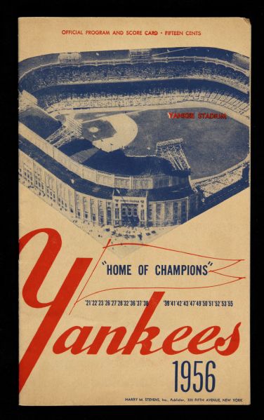 1956 New York Yankees Boston Red Sox Yankee Stadium Program Scored - Mantle Drives in Final Run of his Triple Crown Season