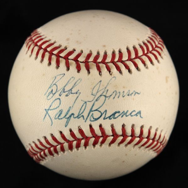 1994-2000 Bobby Thomson Ralph Branca Shot Heard Round the World Signed ONL Coleman Baseball (JSA)