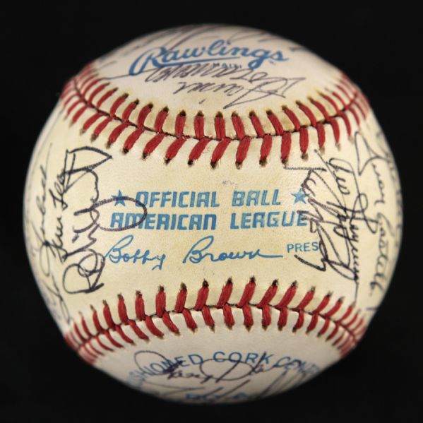 1986 Milwaukee Brewers Team Signed OAL Brown Baseball w/ 34 Signatures Including Paul Molitor, Robin Yount, Cecil Cooper & More (JSA)