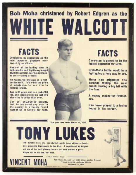 1922 Bob Moha Christened White Walcott and Tony Lukes 20" x 26" Print