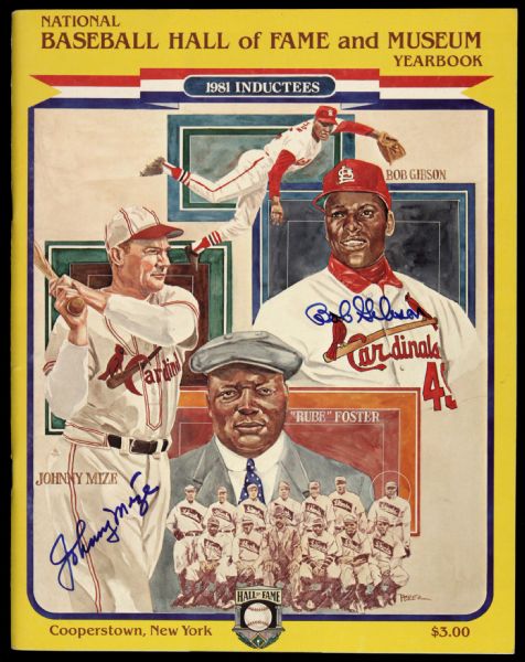 1981 Bob Gibson Johnny Mize St. Louis Cardinals Signed Hall of Fame Yearbook (JSA)