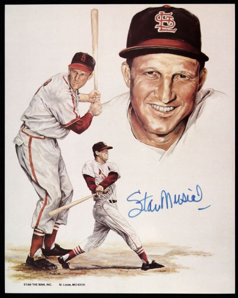 1990s Stan Musial St. Louis Cardinals Signed Print & Card - Lot of 2 (JSA)