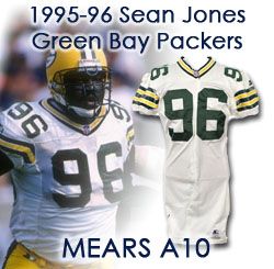 1995-96 Sean Jones Green Bay Packers Game Worn Road Jersey (MEARS A10/ Consignor LOA)