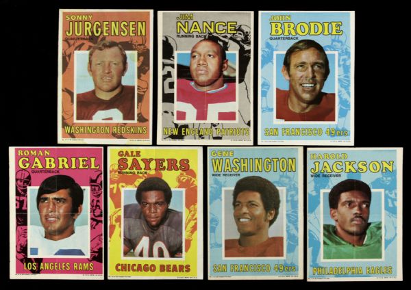 1971 Topps Football Pin Up Collection - Lot of 7 w/ Gale Sayers, Roman Gabriel, Sonny Jurgensen & More