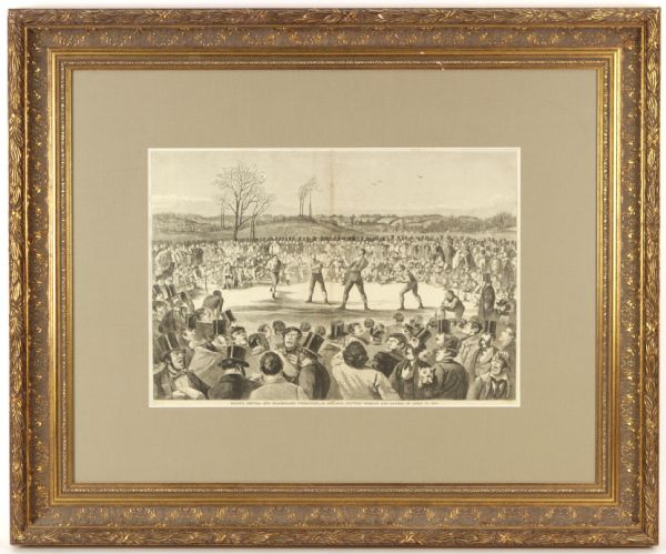 1860 Prize Fight Between Heenan And Sayers 30" x 36" Framed Newspaper Print