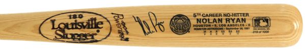 1981 Nolan Ryan Houston Astros Signed 34" Louisville Slugger Bat Commemorating his 5th Career No Hitter 319/1000 (JSA)