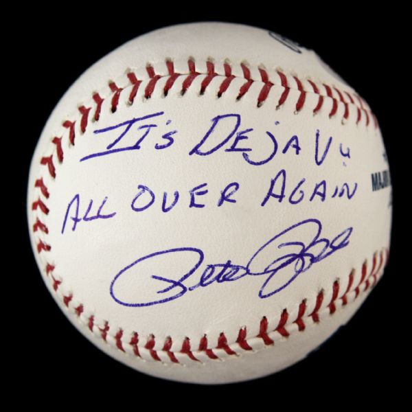 2000s Pete Rose Cincinnati Reds Single Signed OML Selig Baseball w/ "Its Deja Vu All Over Again" Inscription (PSA/DNA)