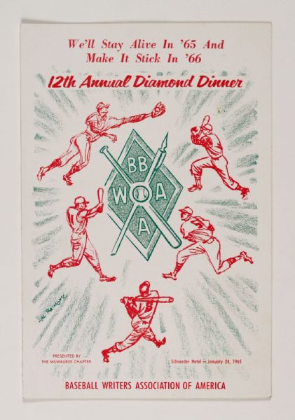 1965 Milwaukee Baseball Writers 12th Annual Diamond Dinner Program