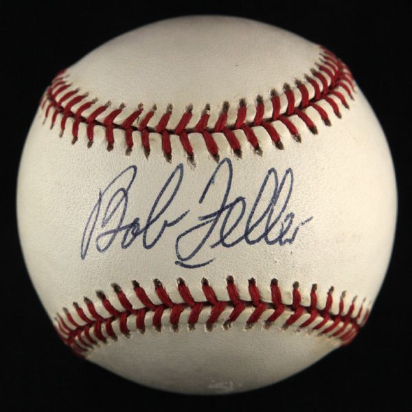 1984-94 Bob Feller Cleveland Indians Single Signed OAL Brown Baseball (JSA)