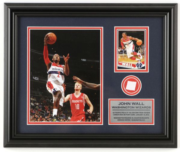 2012 John Wall Washington Wizards 12" x 15" Framed Display w/ Piece of Uniform from Career High Points Game