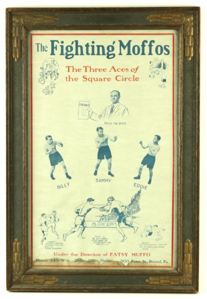 1920s The Fighting Moffos "The Three Aces of the Square Circle" 17" x 25" Framed Broadside