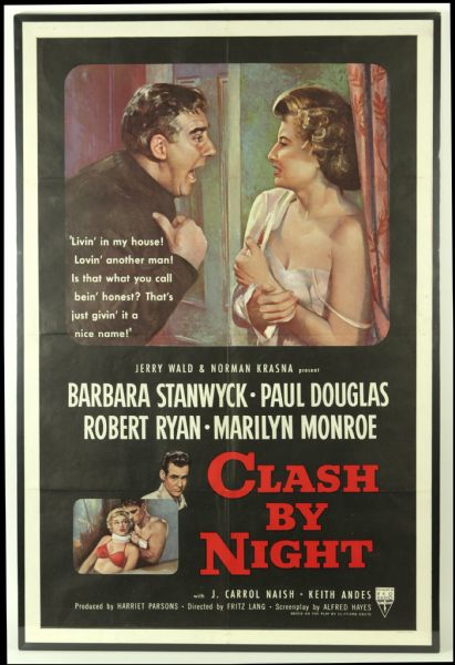 1952 Marilyn Monroe Clash By Night 28" x 42" Mounted Movie Poster