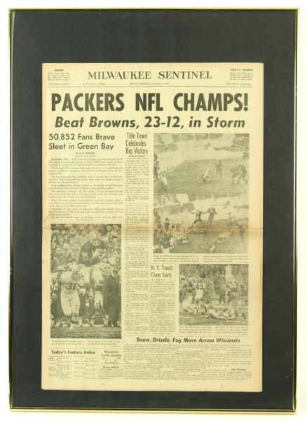 1965 Green Bay Packers World Champions 20" x 28" Framed Milwaukee Sentinel